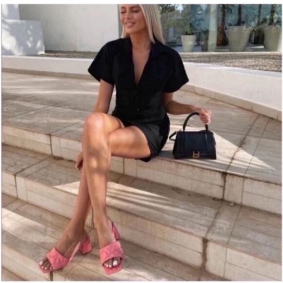 NWT Zara New Bright Pink Quilted Heeled Squared Toe Mules Shoes Sandals size 6 - Picture 5 of 13